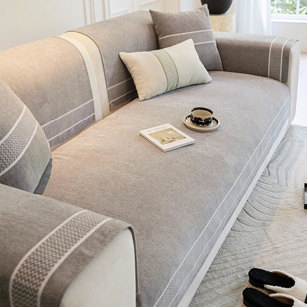 Copertura per divano in chenille jacquard con design a bordo largo resistente ai graffi
