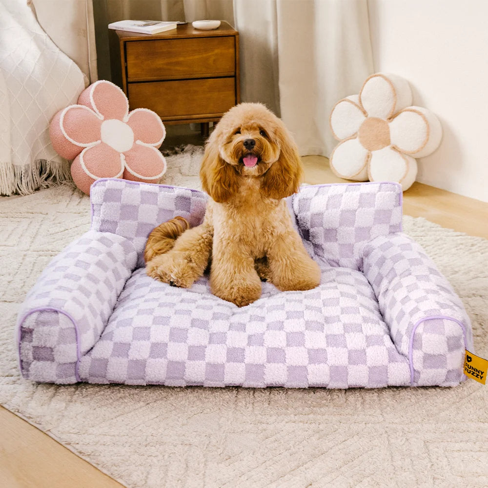 Letto ortopedico rimovibile per cani con cuscino a forma di cuscino, in peluche a quadri - CozyNest
