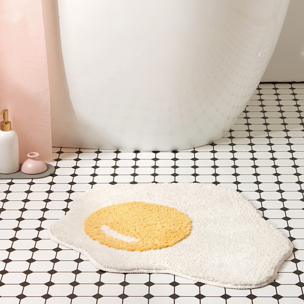 Tappeto da bagno shaggy a forma di uovo fritto multi-funzionale decorativo antiscivolo per la casa
