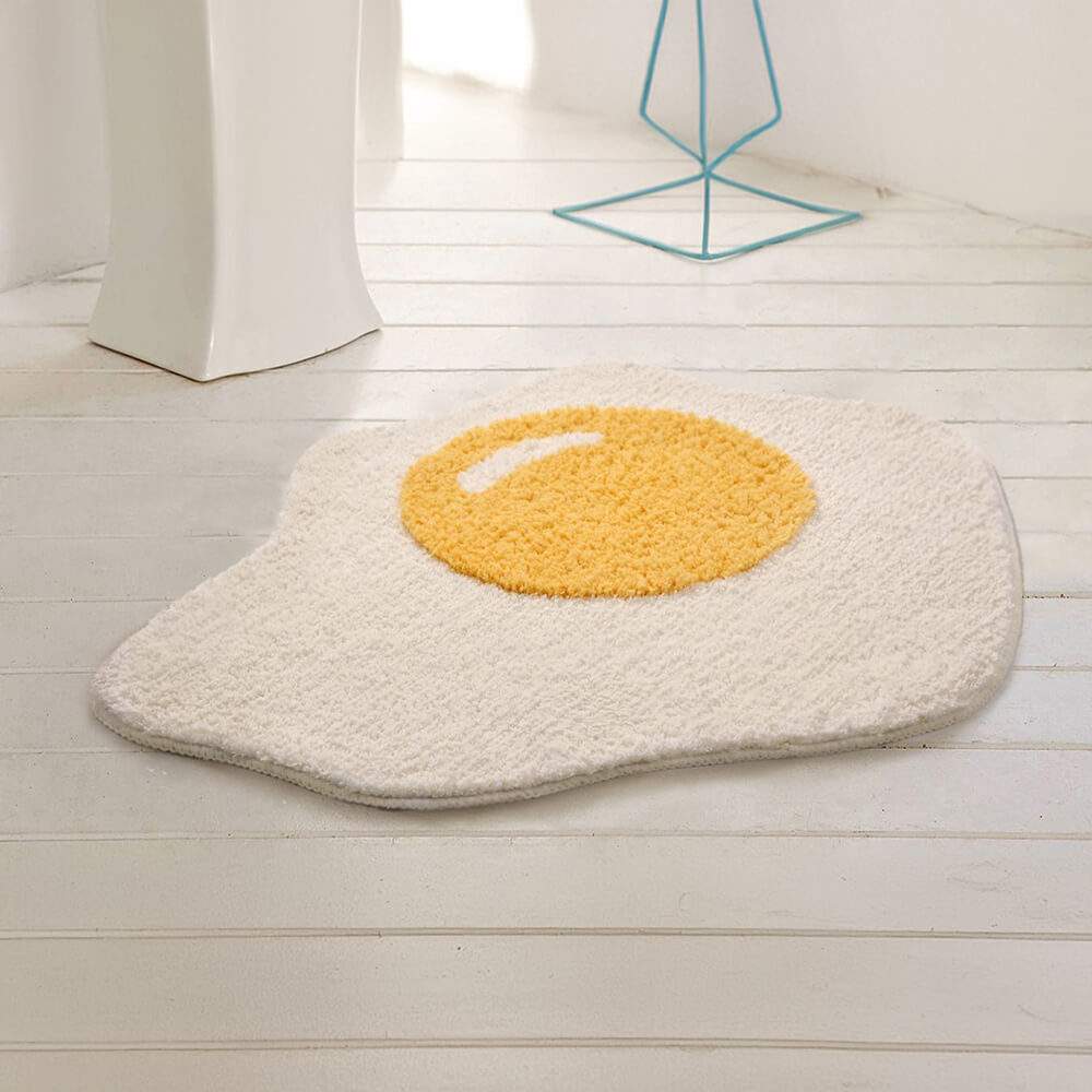 Tappeto da bagno shaggy a forma di uovo fritto multi-funzionale decorativo antiscivolo per la casa