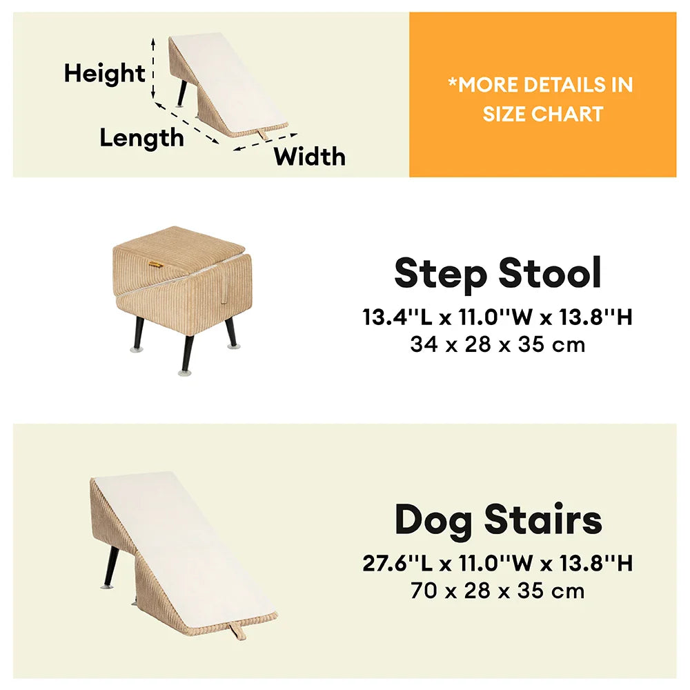 Rampa per animali domestici in velluto a coste rinforzata in lega 3 in 1 e sgabello laterale - StepSure