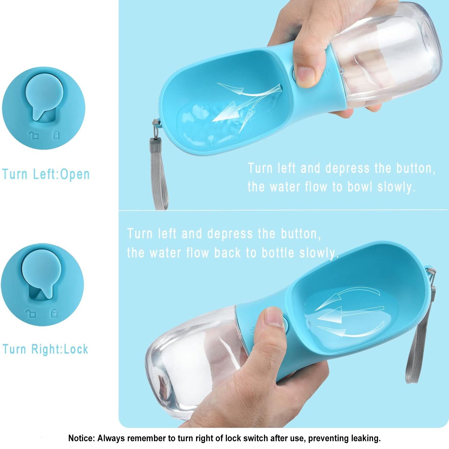 Bottiglia d'acqua portatile multifunzionale 3 in 1 per passeggiate con cane