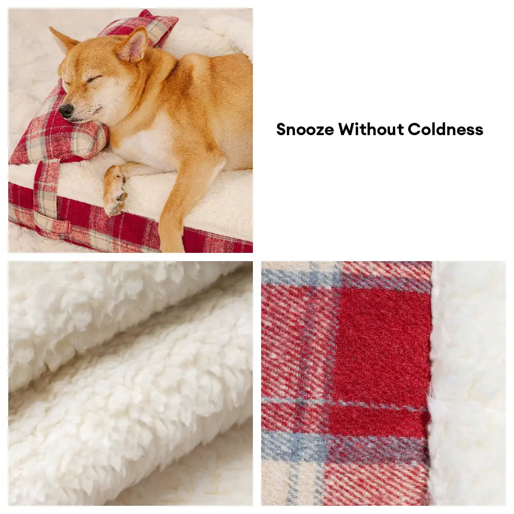 Letto ortopedico per cani staccabile in peluche a quadri vintage con cuscino - Puppy Snug