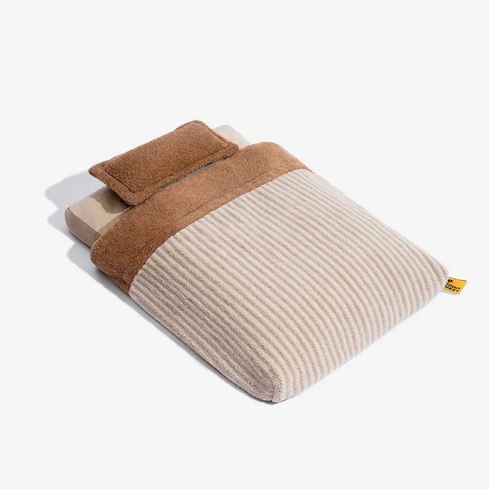 Letto ortopedico per cani a caverna rivestito in peluche a strisce con cuscino - FluffyWarm