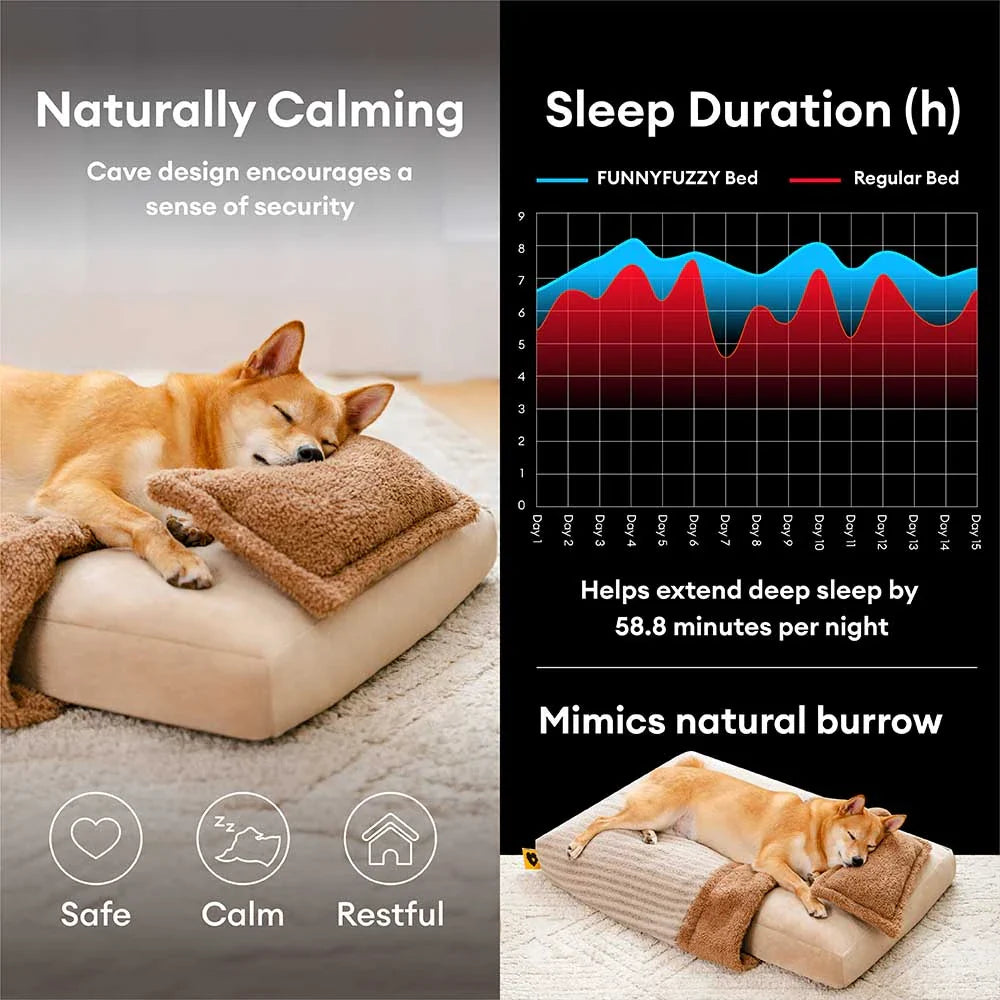 Letto ortopedico per cani a caverna rivestito in peluche a strisce con cuscino - FluffyWarm