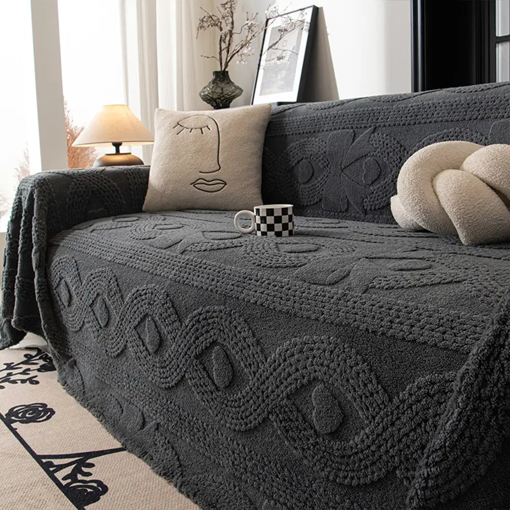 Coperta per divano multifunzionale in peluche jacquard con fiocco