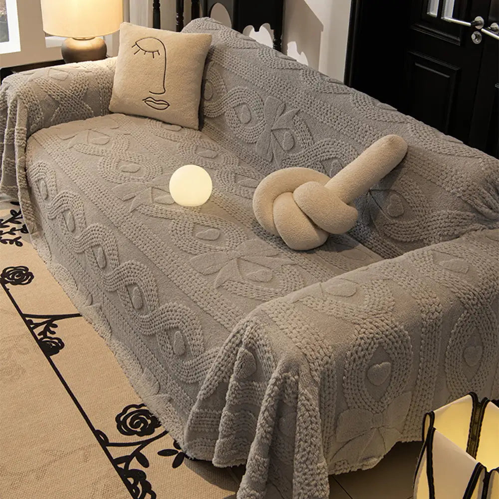 Coperta per divano multifunzionale in peluche jacquard con fiocco
