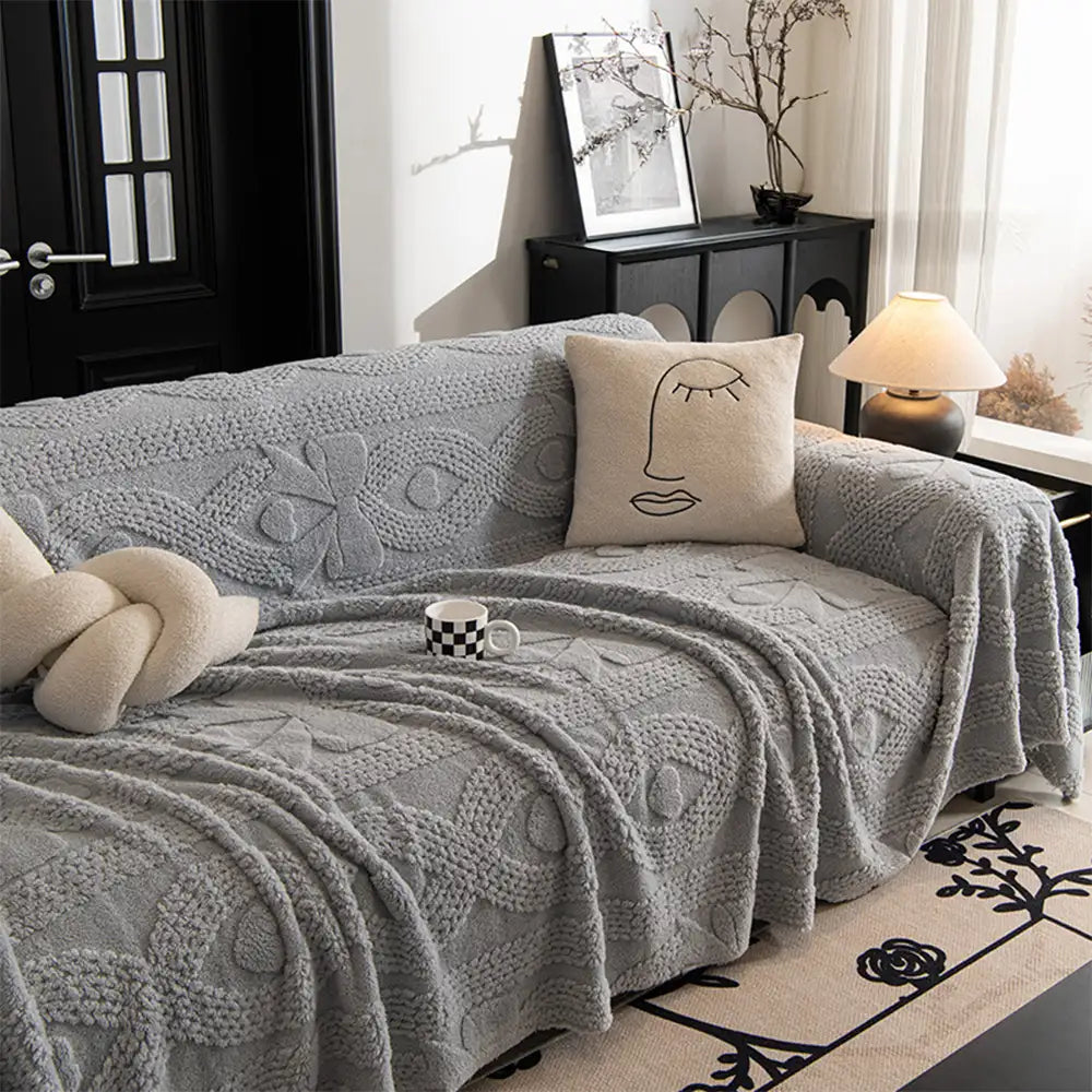 Coperta per divano multifunzionale in peluche jacquard con fiocco