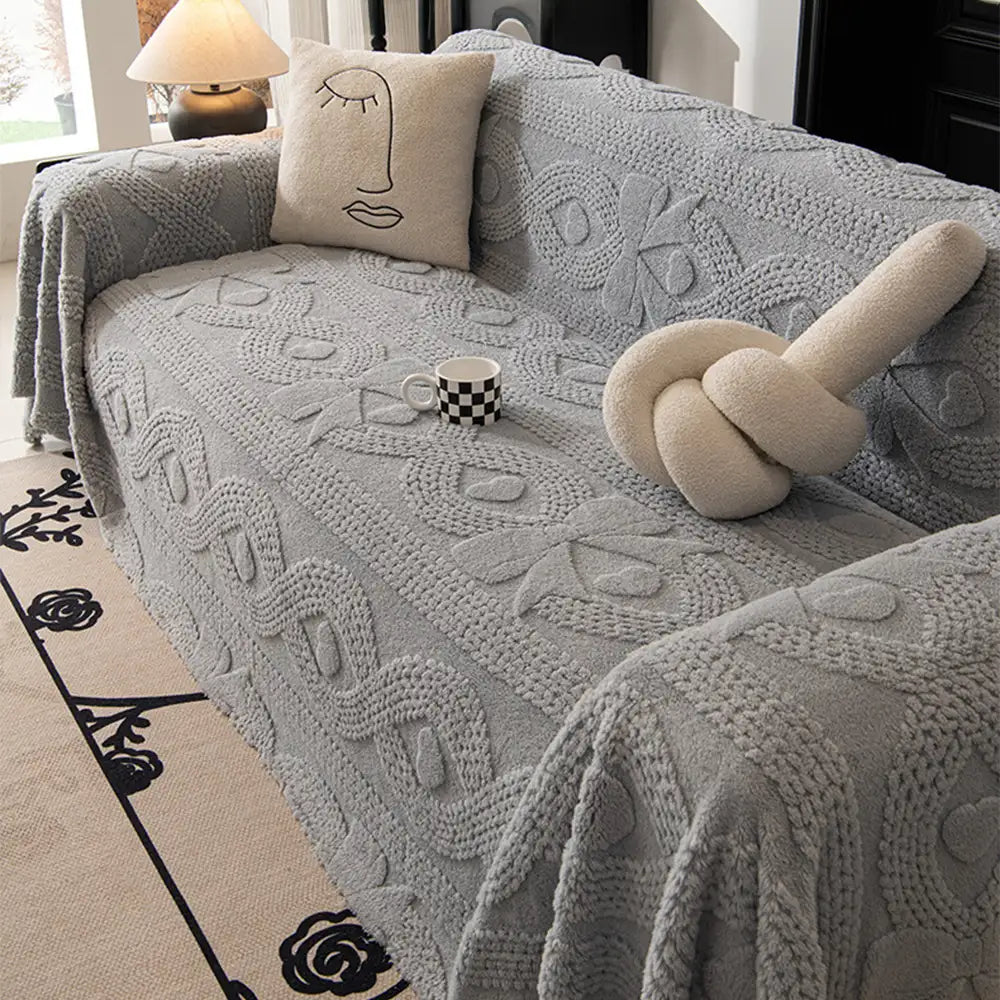 Coperta per divano multifunzionale in peluche jacquard con fiocco