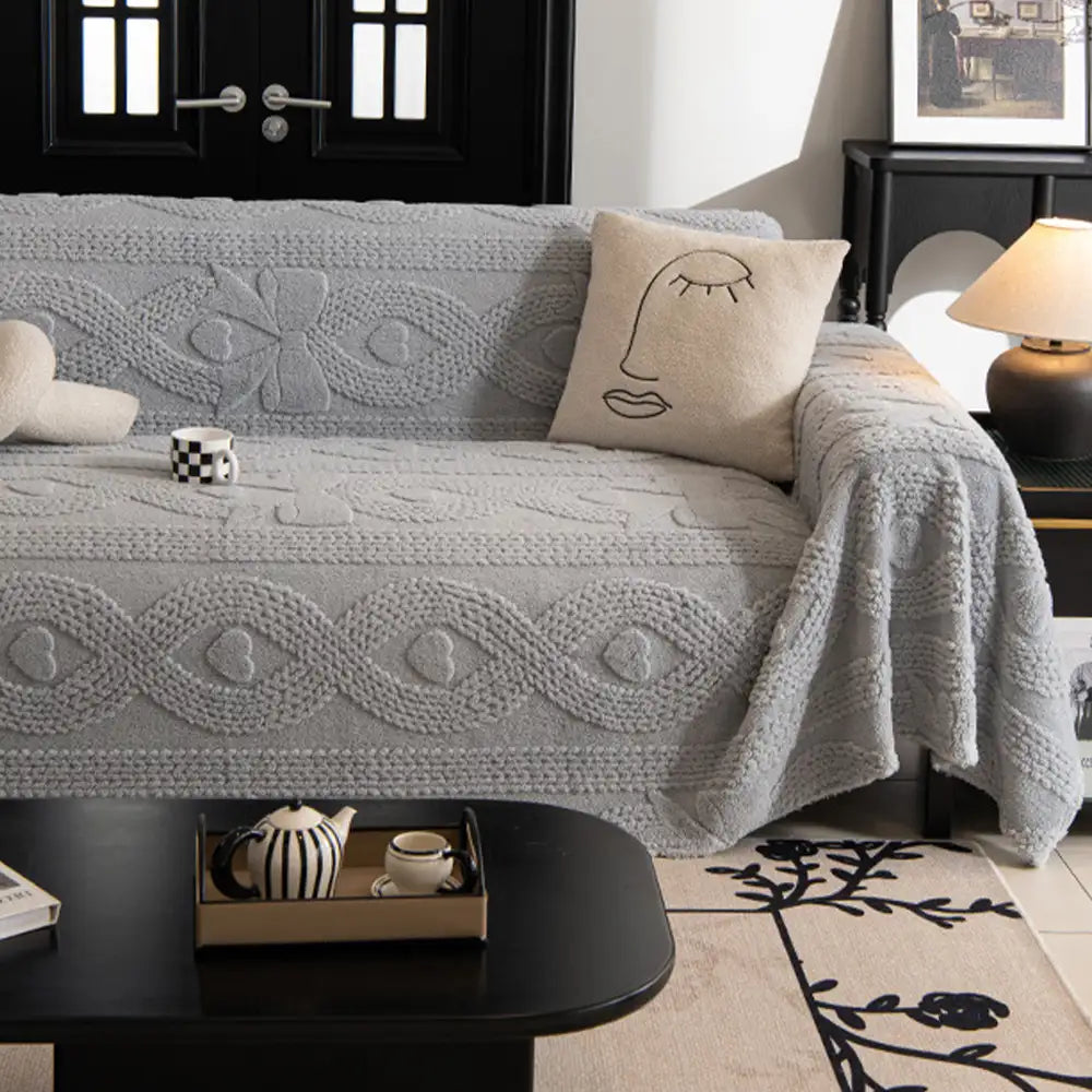 Coperta per divano multifunzionale in peluche jacquard con fiocco