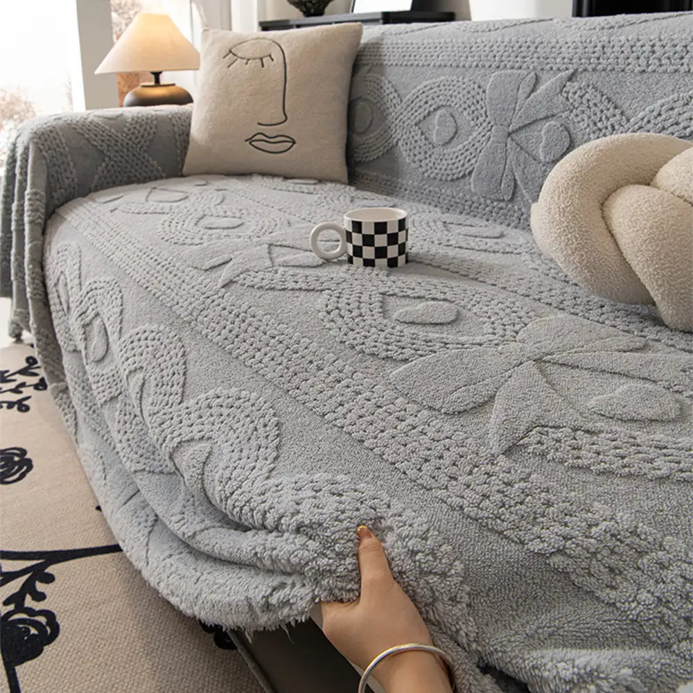 Coperta per divano multifunzionale in peluche jacquard con fiocco
