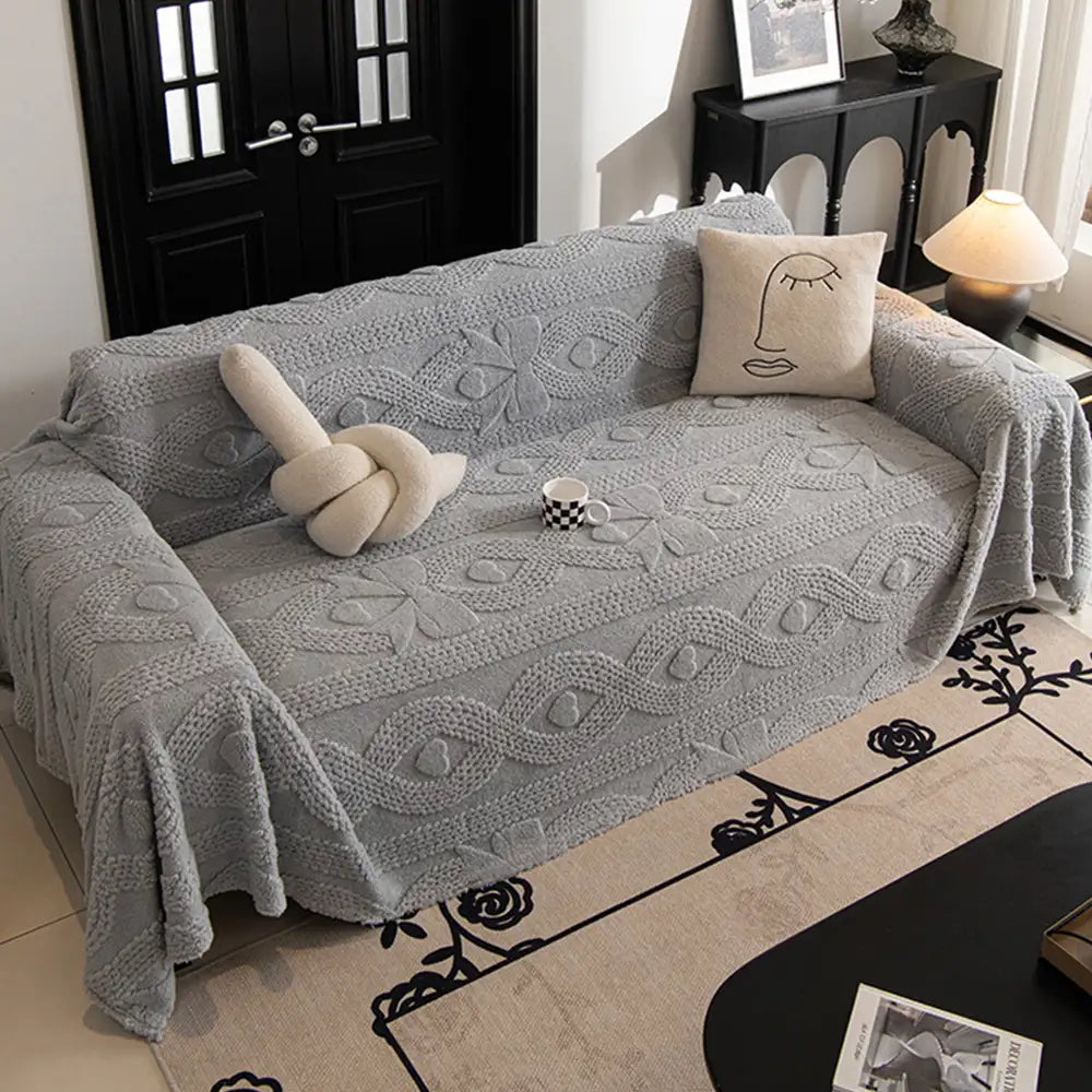Coperta per divano multifunzionale in peluche jacquard con fiocco