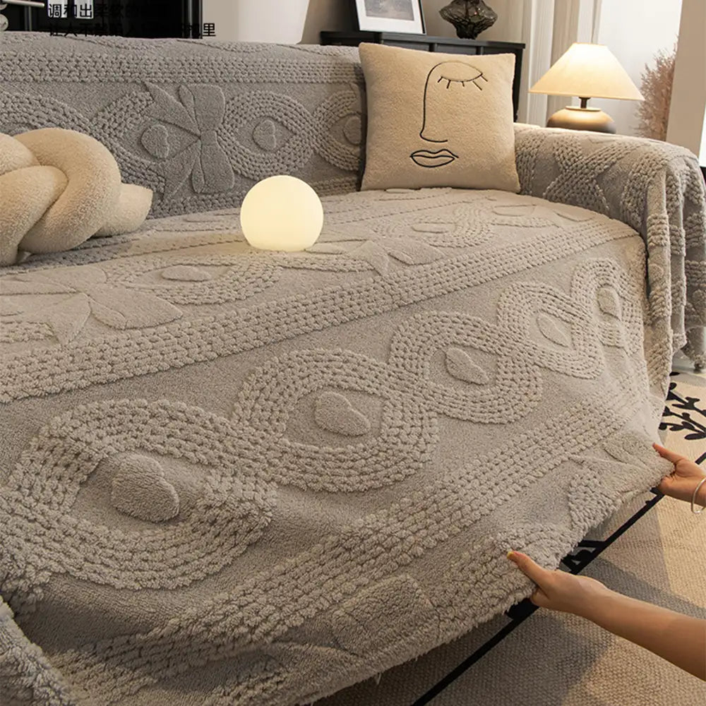 Coperta per divano multifunzionale in peluche jacquard con fiocco