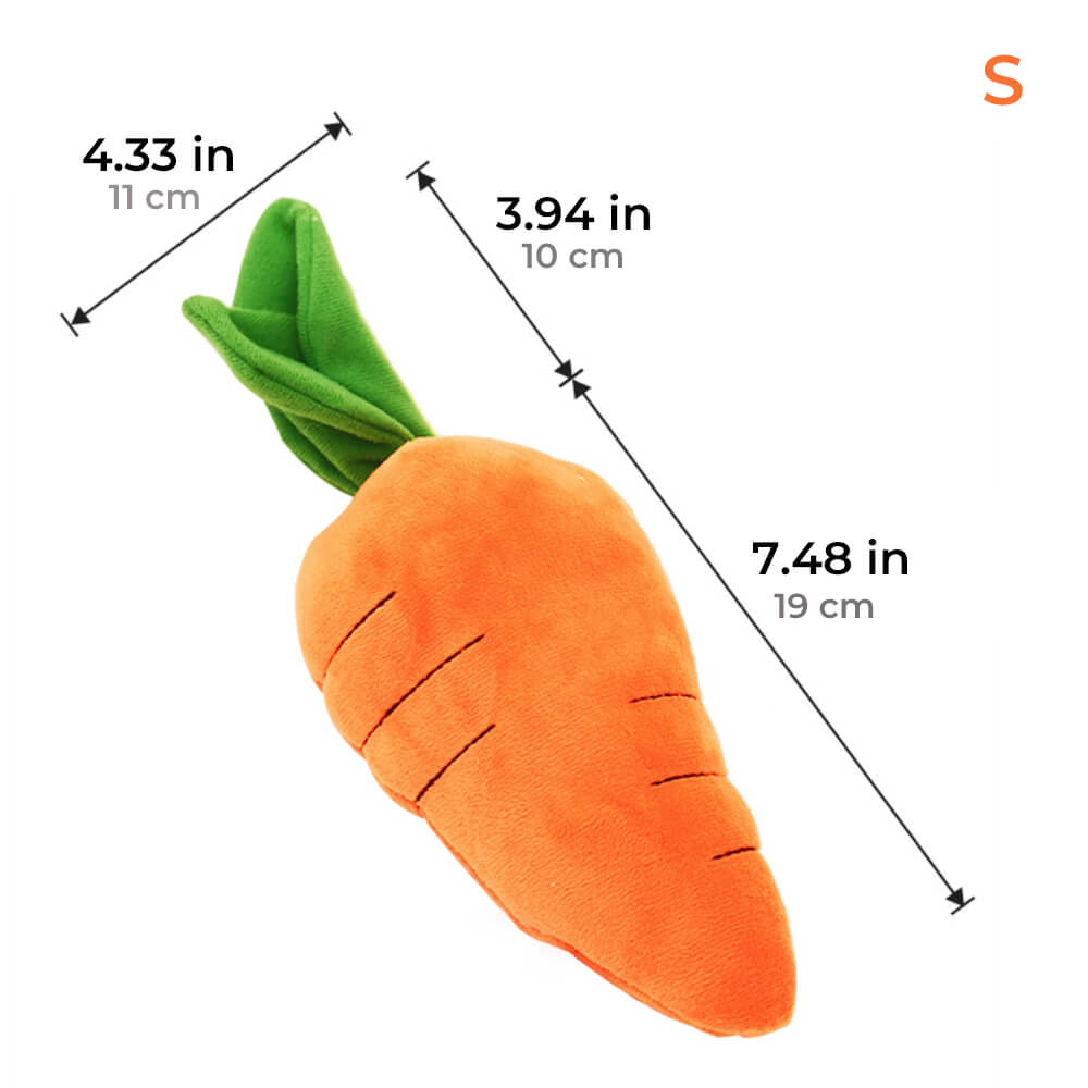 Giocattolo interattivo per cani in peluche a forma di carota con suono.