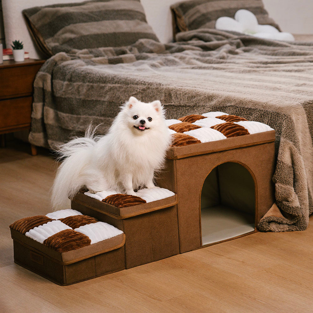 Piano di scacchi in legno fatto a mano con gradini per cani con storage e condo - Napsteps