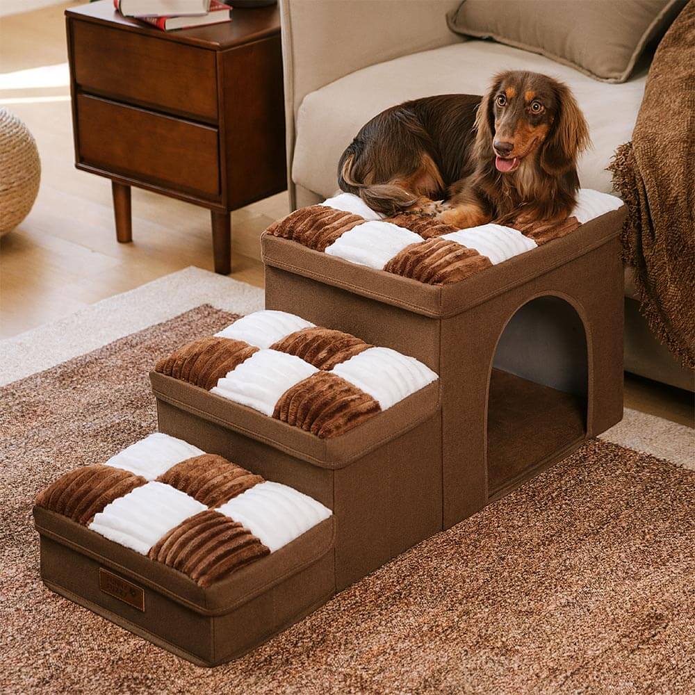 Piano di scacchi in legno fatto a mano con gradini per cani con storage e condo - Napsteps