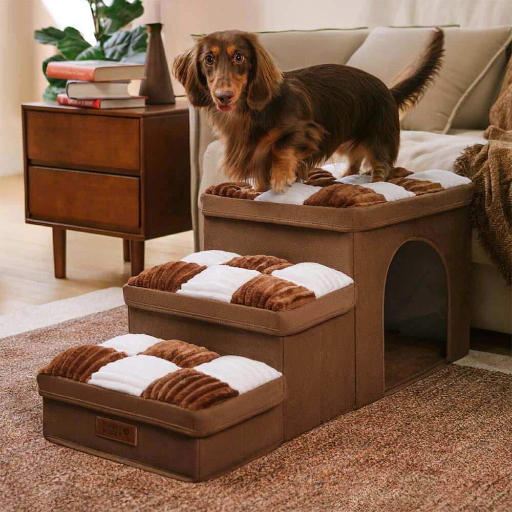 Piano di scacchi in legno fatto a mano con gradini per cani con storage e condo - Napsteps