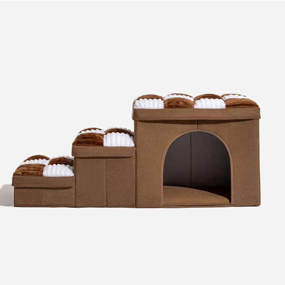 Piano di scacchi in legno fatto a mano con gradini per cani con storage e condo - Napsteps