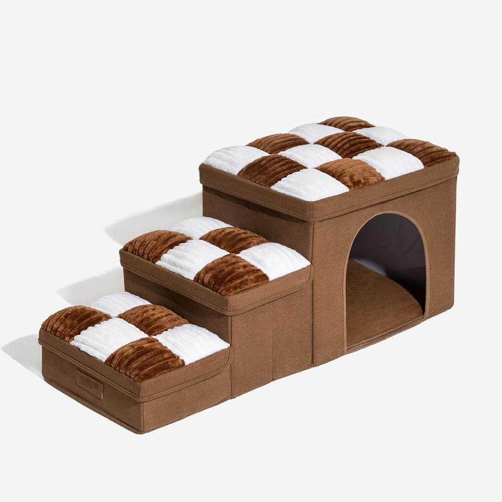 Piano di scacchi in legno fatto a mano con gradini per cani con storage e condo - Napsteps