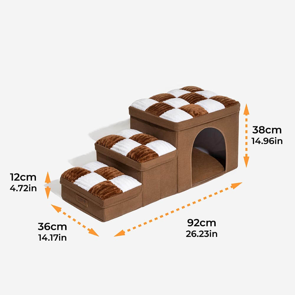 Piano di scacchi in legno fatto a mano con gradini per cani con storage e condo - Napsteps