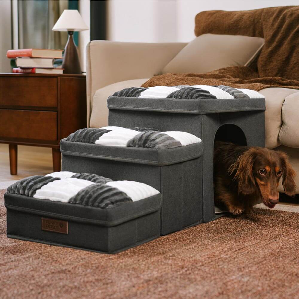 Piano di scacchi in legno fatto a mano con gradini per cani con storage e condo - Napsteps
