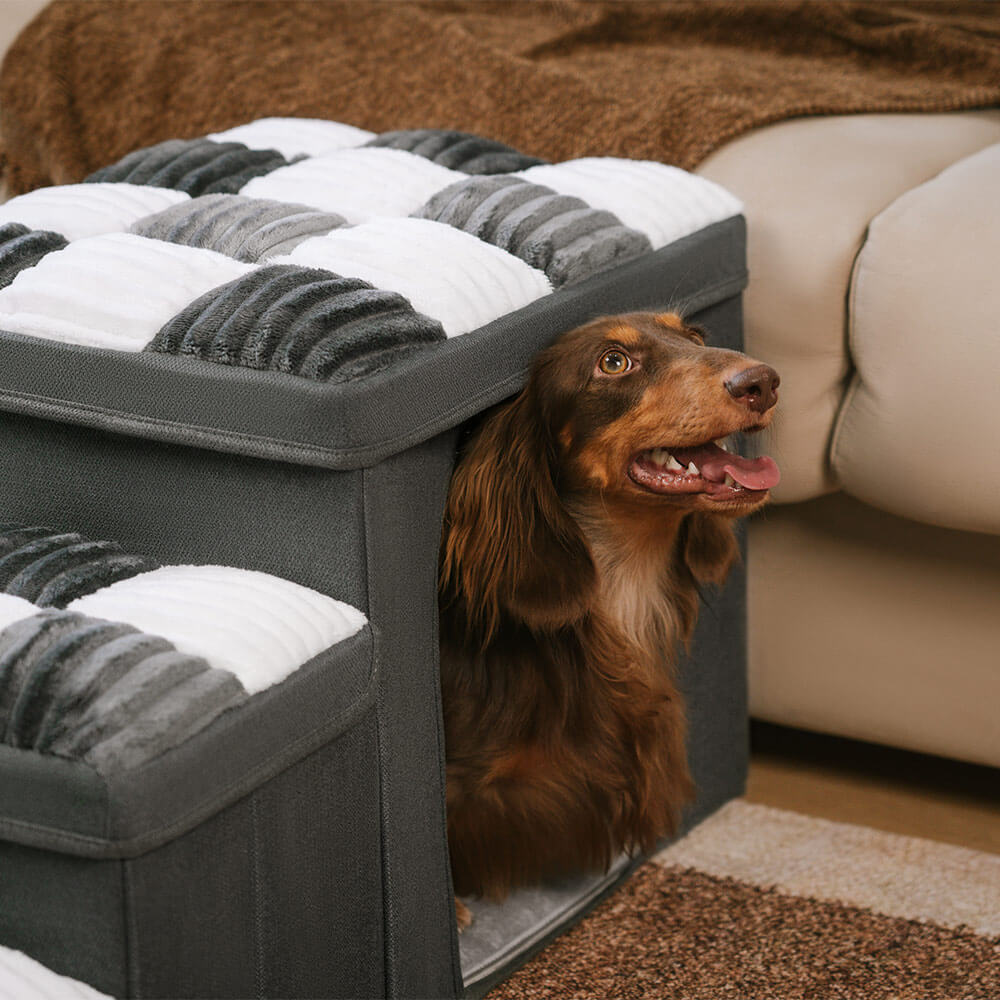 Piano di scacchi in legno fatto a mano con gradini per cani con storage e condo - Napsteps