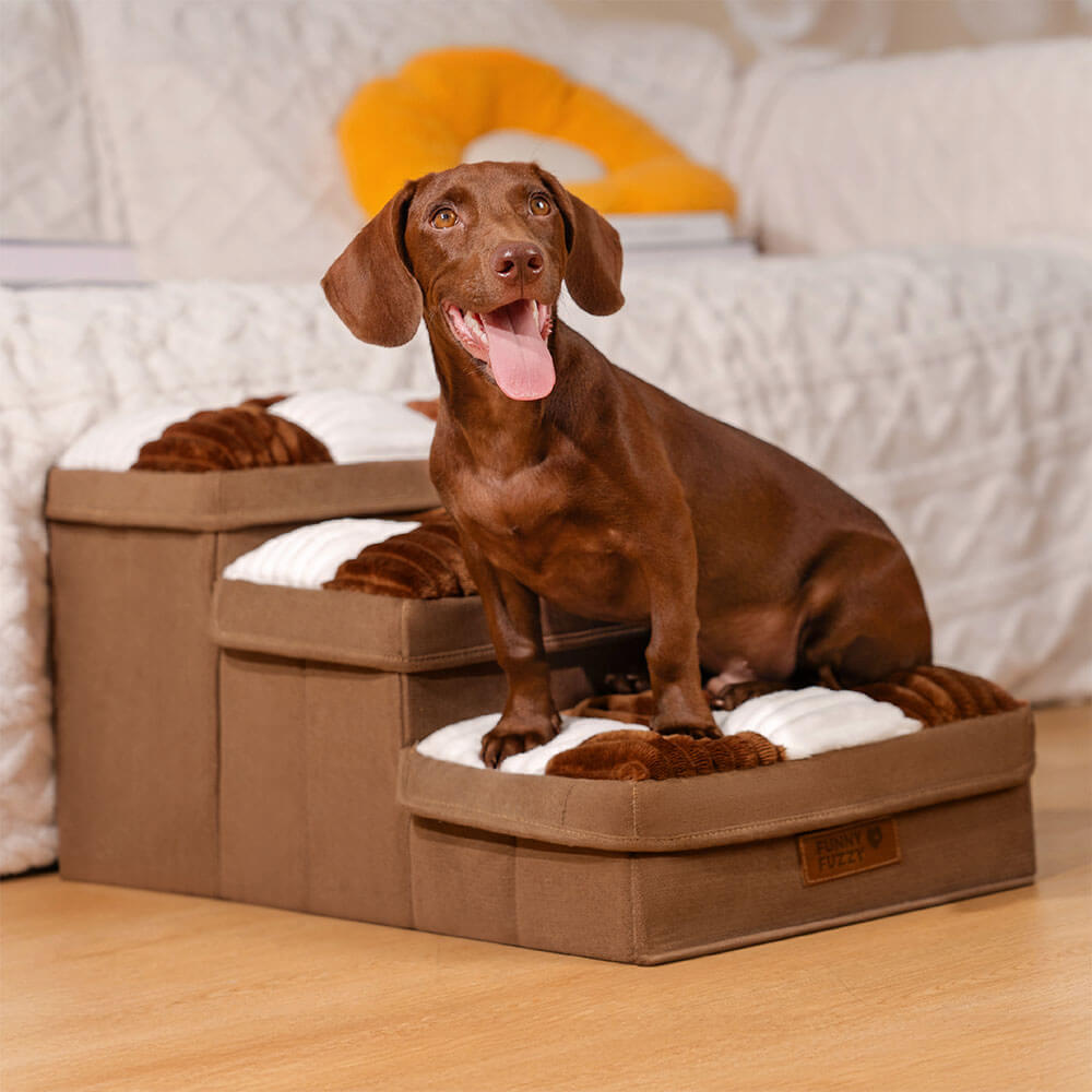 Scaletta per cani in plaid a scacchi, artigianale e con spazio di archiviazione - Multifunzione e pieghevole