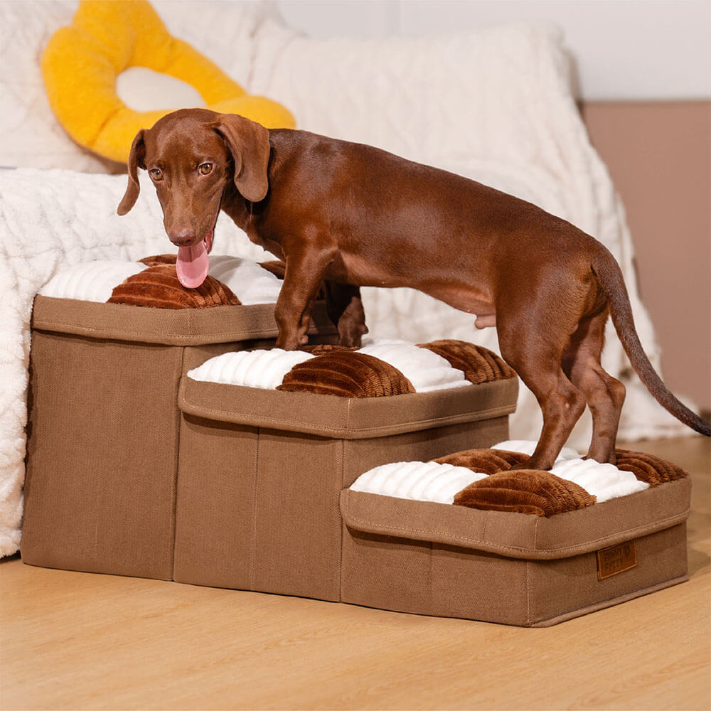 Scaletta per cani in plaid a scacchi, artigianale e con spazio di archiviazione - Multifunzione e pieghevole