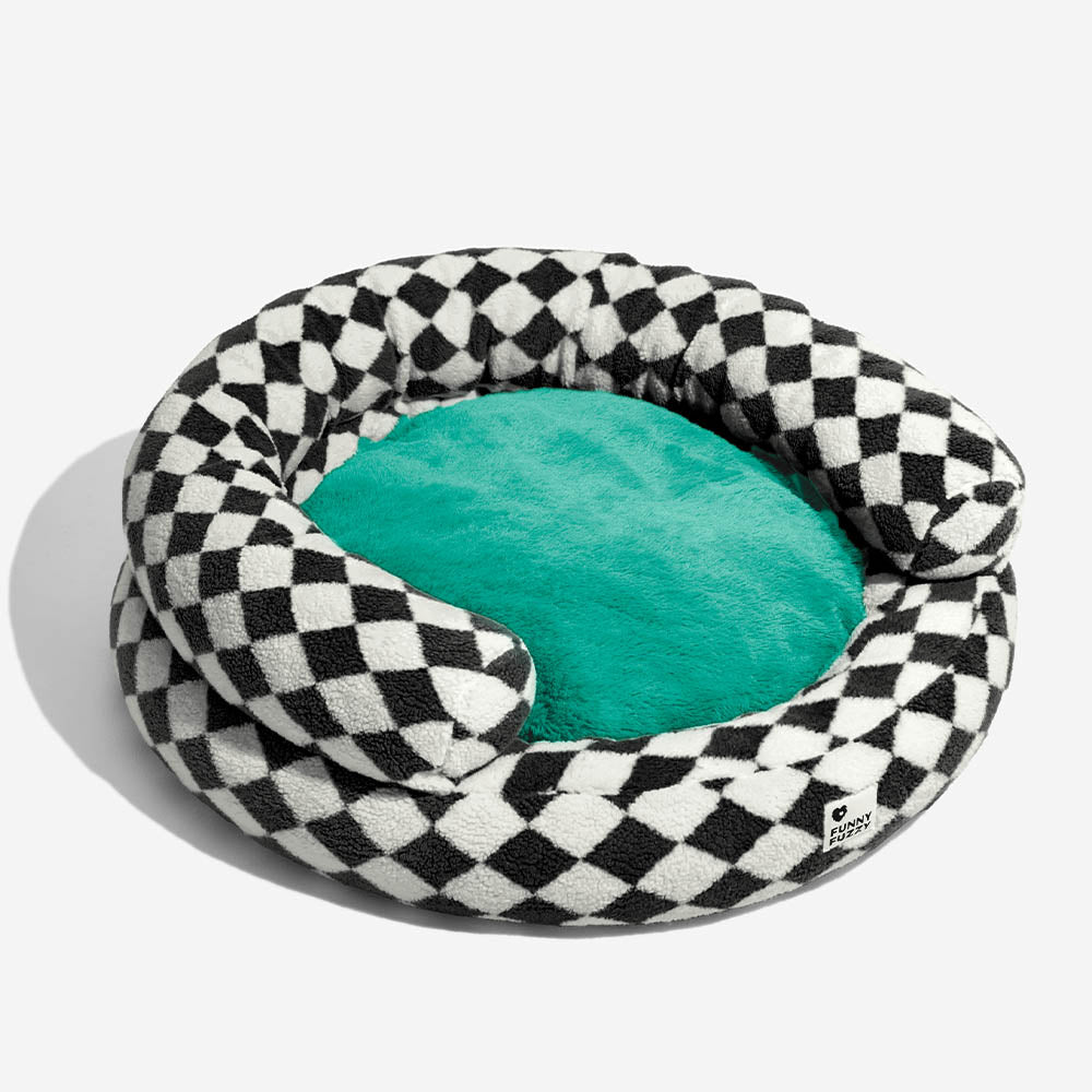 Letto per cani a forma di ciambella imbottito con motivo argyle, lavabile - Rifugio accogliente