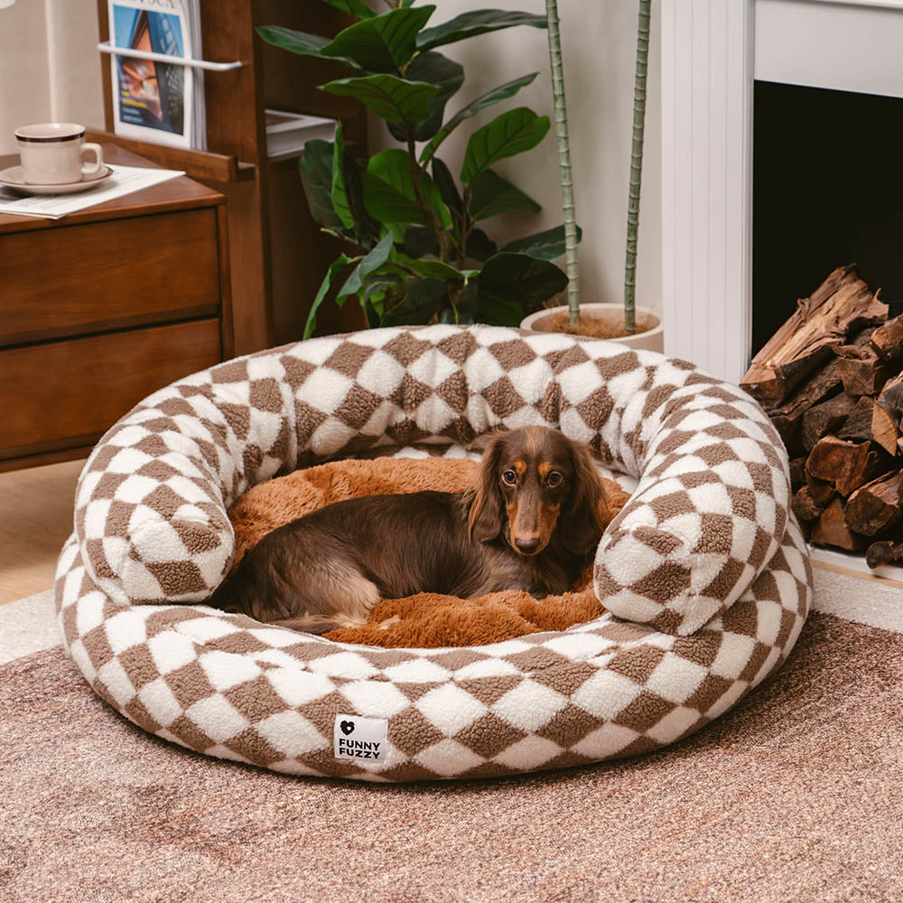 Letto per cani a forma di ciambella imbottito con motivo argyle, lavabile - Rifugio accogliente