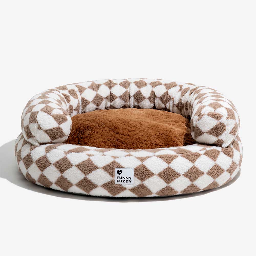 Letto per cani a forma di ciambella imbottito con motivo argyle, lavabile - Rifugio accogliente