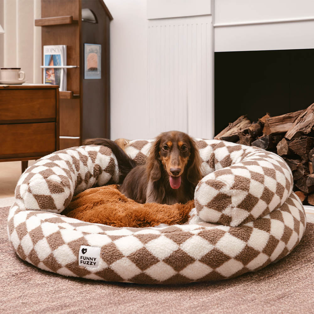 Letto per cani a forma di ciambella imbottito con motivo argyle, lavabile - Rifugio accogliente