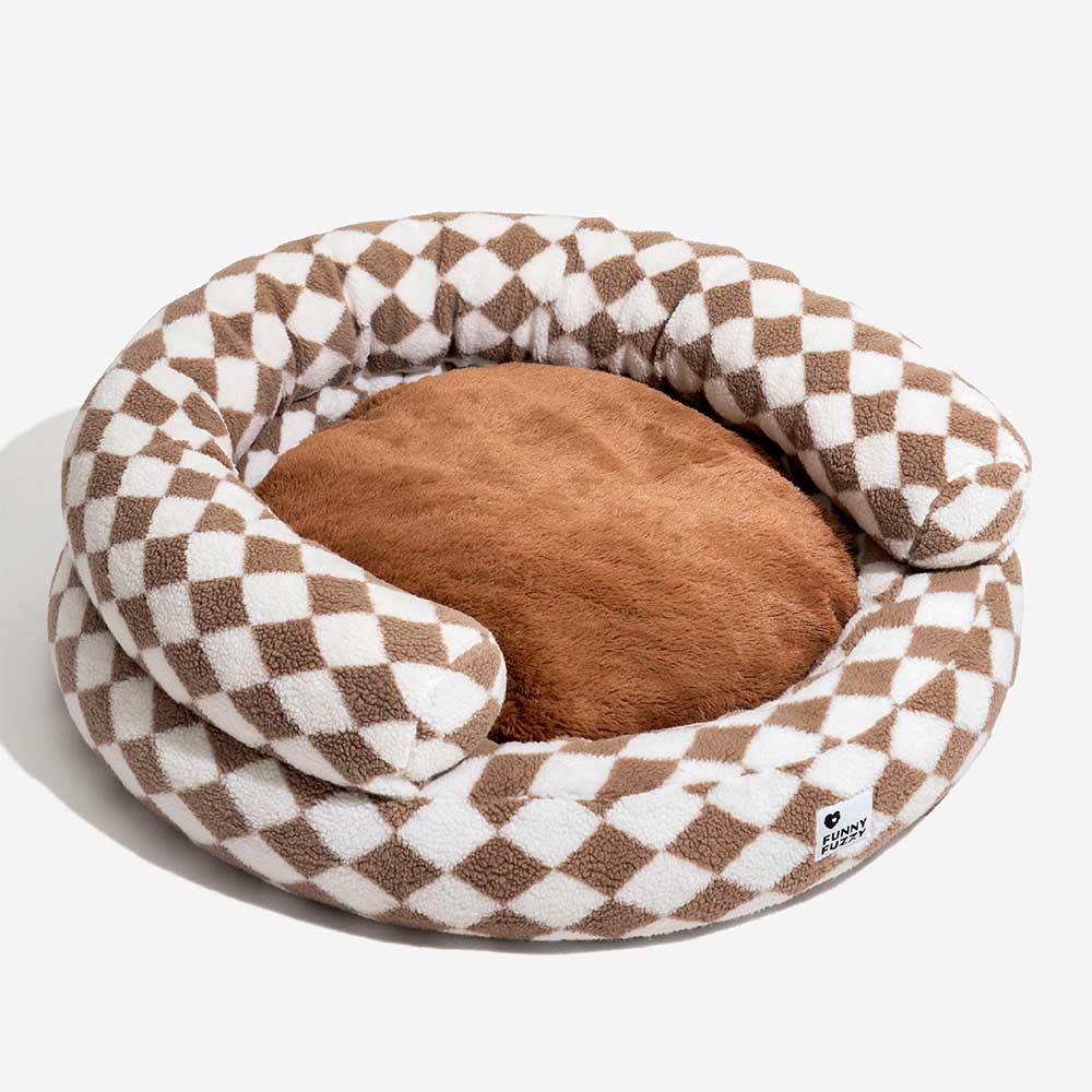 Letto per cani a forma di ciambella imbottito con motivo argyle, lavabile - Rifugio accogliente