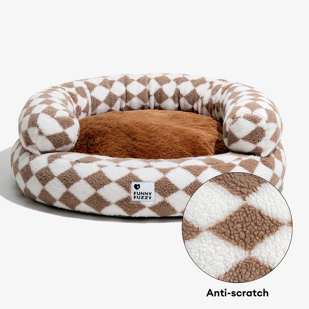 Letto per cani a forma di ciambella imbottito con motivo argyle, lavabile - Rifugio accogliente