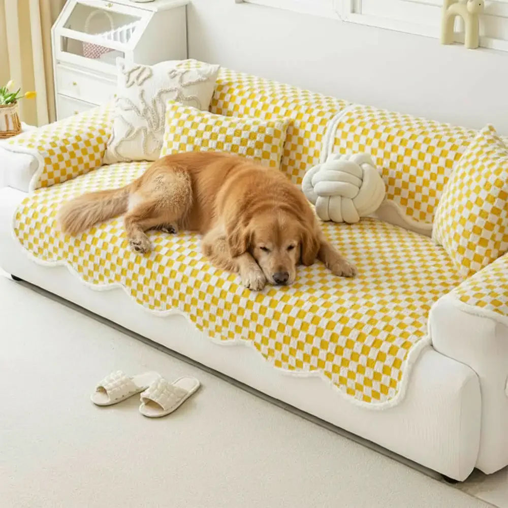 Copertura per divano in tessuto a scacchi classico, confortevole, resistente ai graffi e antiscivolo.