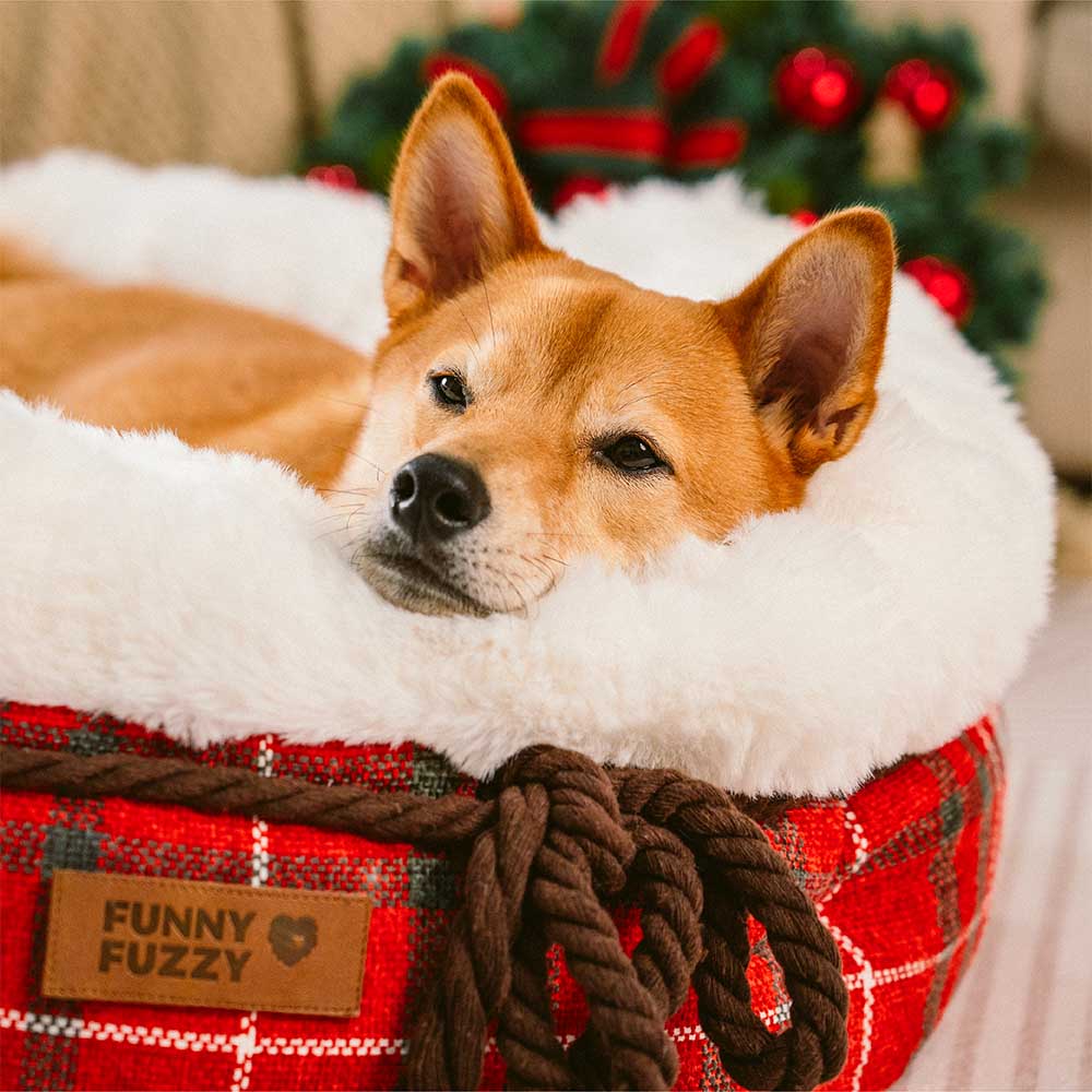 Letto per cani a ciambella in plush jacquard classico - Snuggle Den