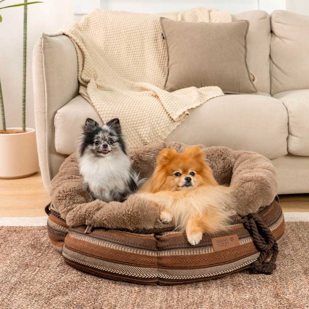 Letto per cani a ciambella in plush jacquard classico - Snuggle Den