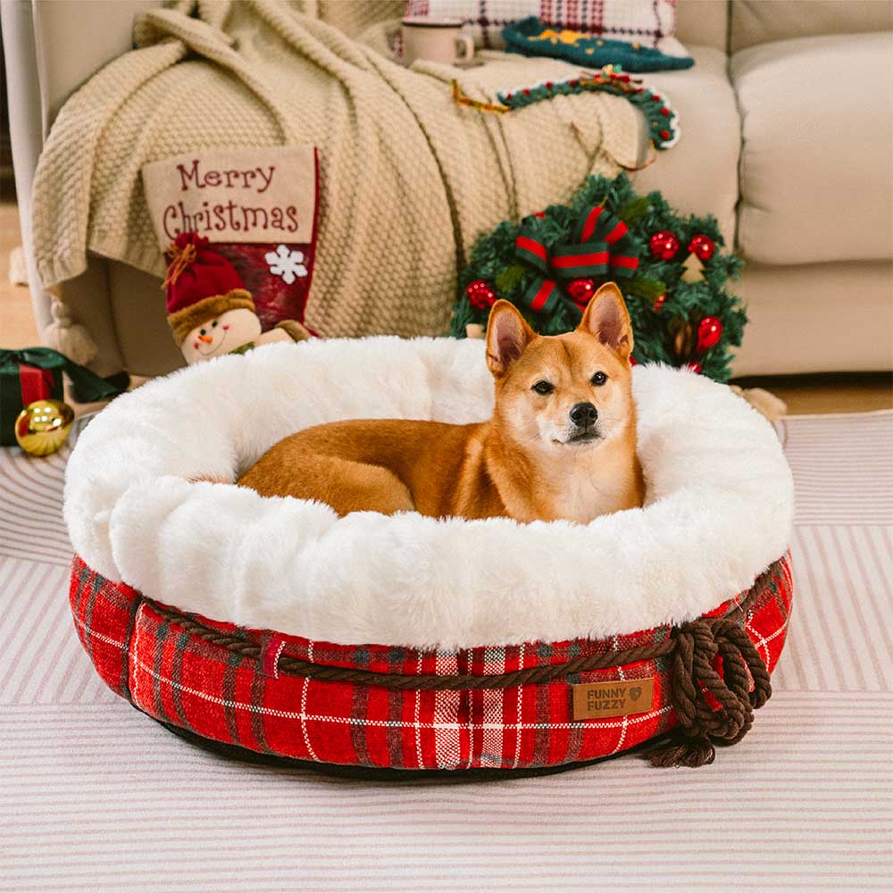 Letto per cani a ciambella in plush jacquard classico - Snuggle Den