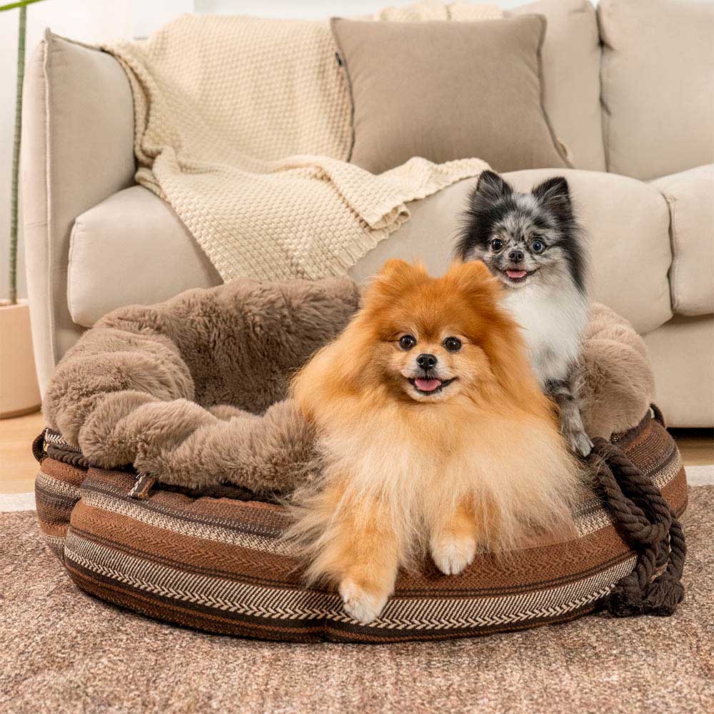 Letto per cani a ciambella in plush jacquard classico - Snuggle Den