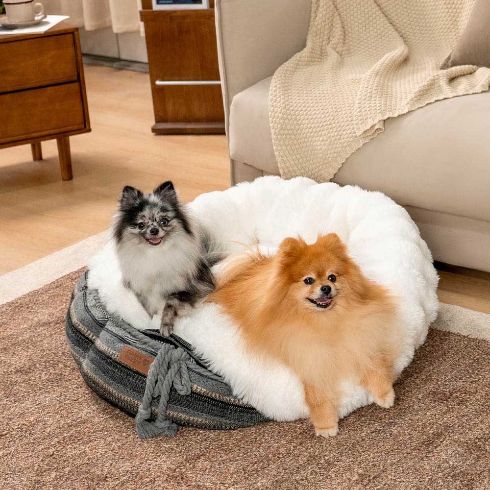 Letto per cani a ciambella in plush jacquard classico - Snuggle Den