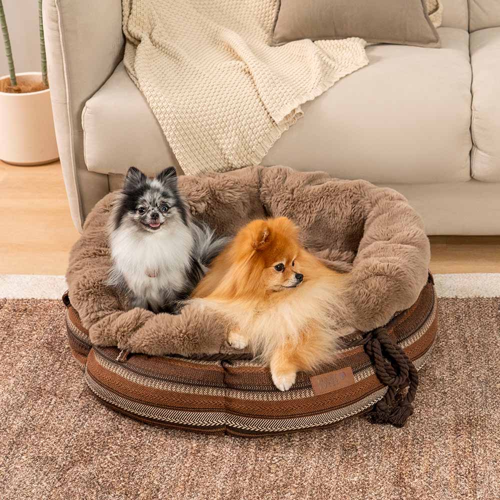 Letto per cani a ciambella in plush jacquard classico - Snuggle Den