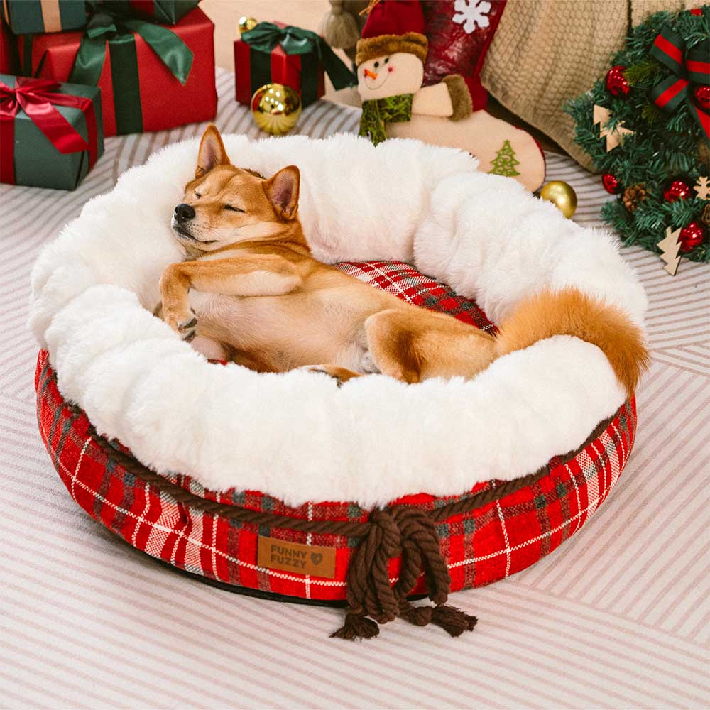 Letto per cani a ciambella in plush jacquard classico - Snuggle Den
