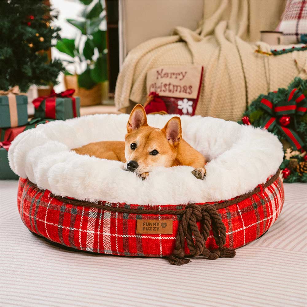 Letto per cani a ciambella in plush jacquard classico - Snuggle Den