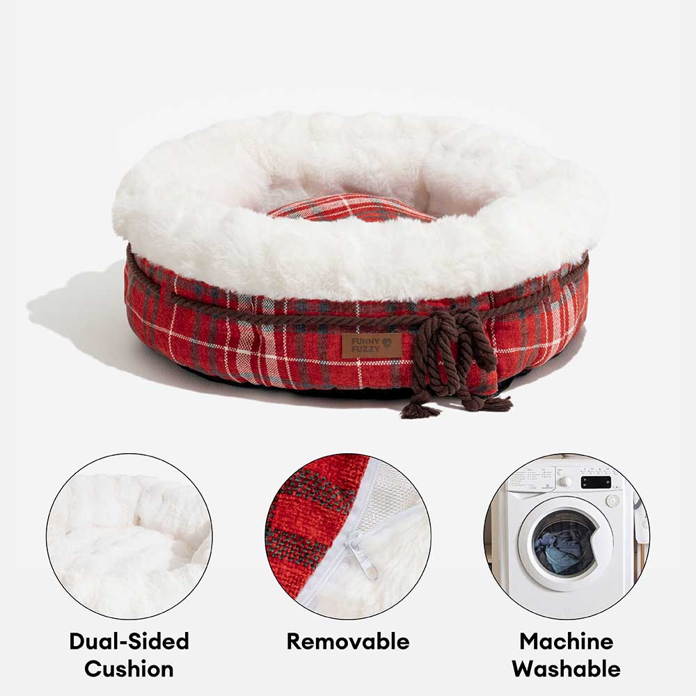 Letto per cani a ciambella in plush jacquard classico - Snuggle Den