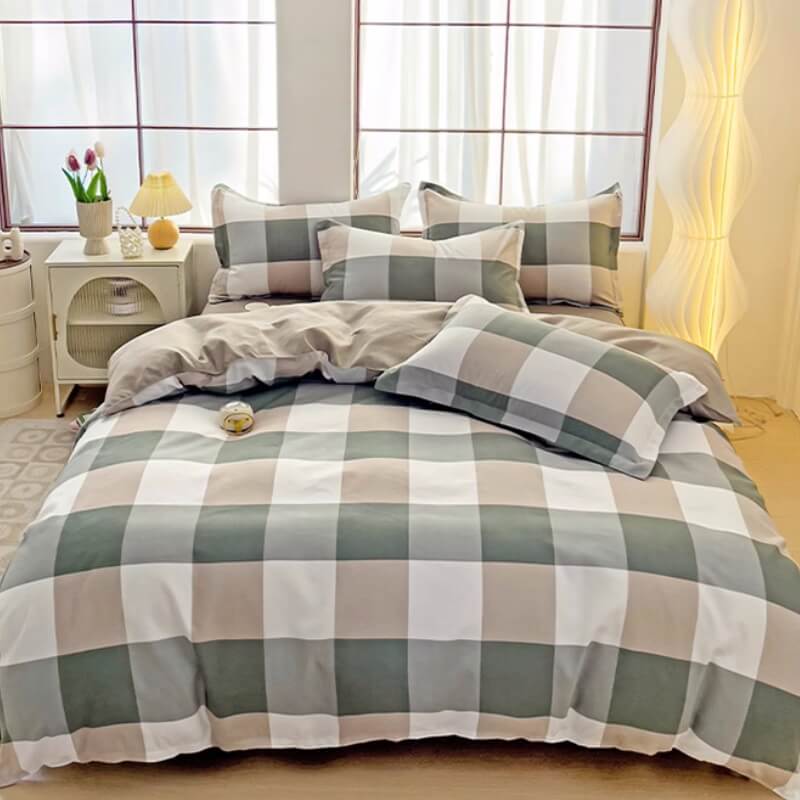 Set di lenzuola traspiranti alla moda con blocco di colore a quadri classici