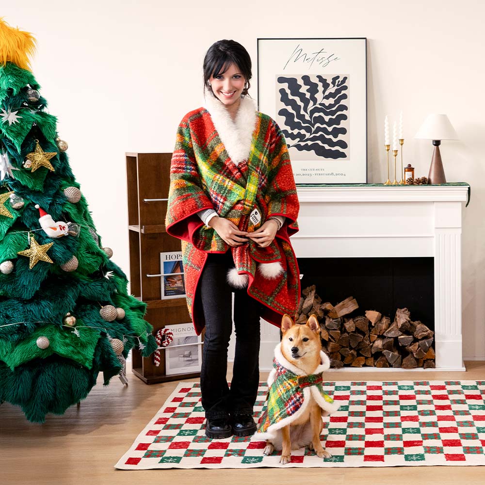 Poncho Classico a Quadri Caldo per Umani e Cani - Compagni Festivi