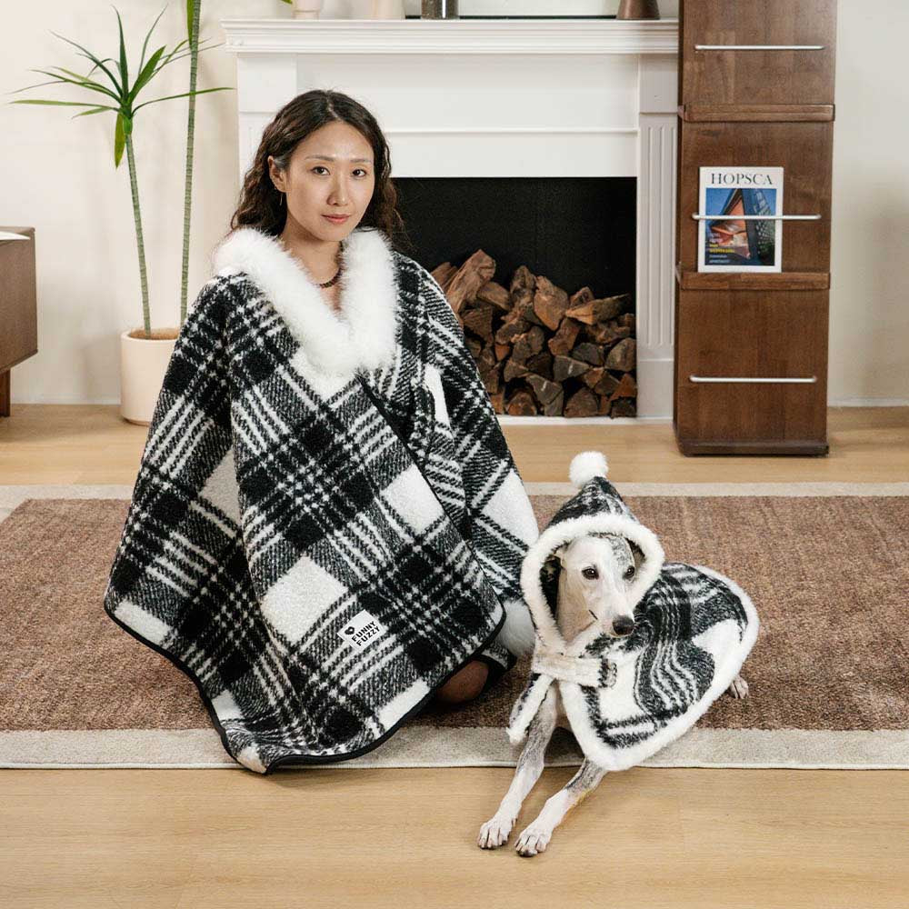 Poncho Classico a Quadri Caldo per Umani e Cani - Compagni Festivi