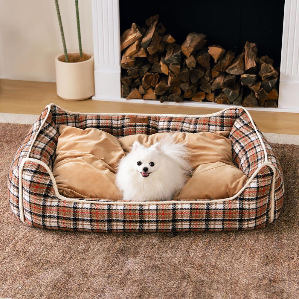 Letto per cani calmante con cuscino rimovibile a motivo plaid classico retrò - Rifugio nostalgico