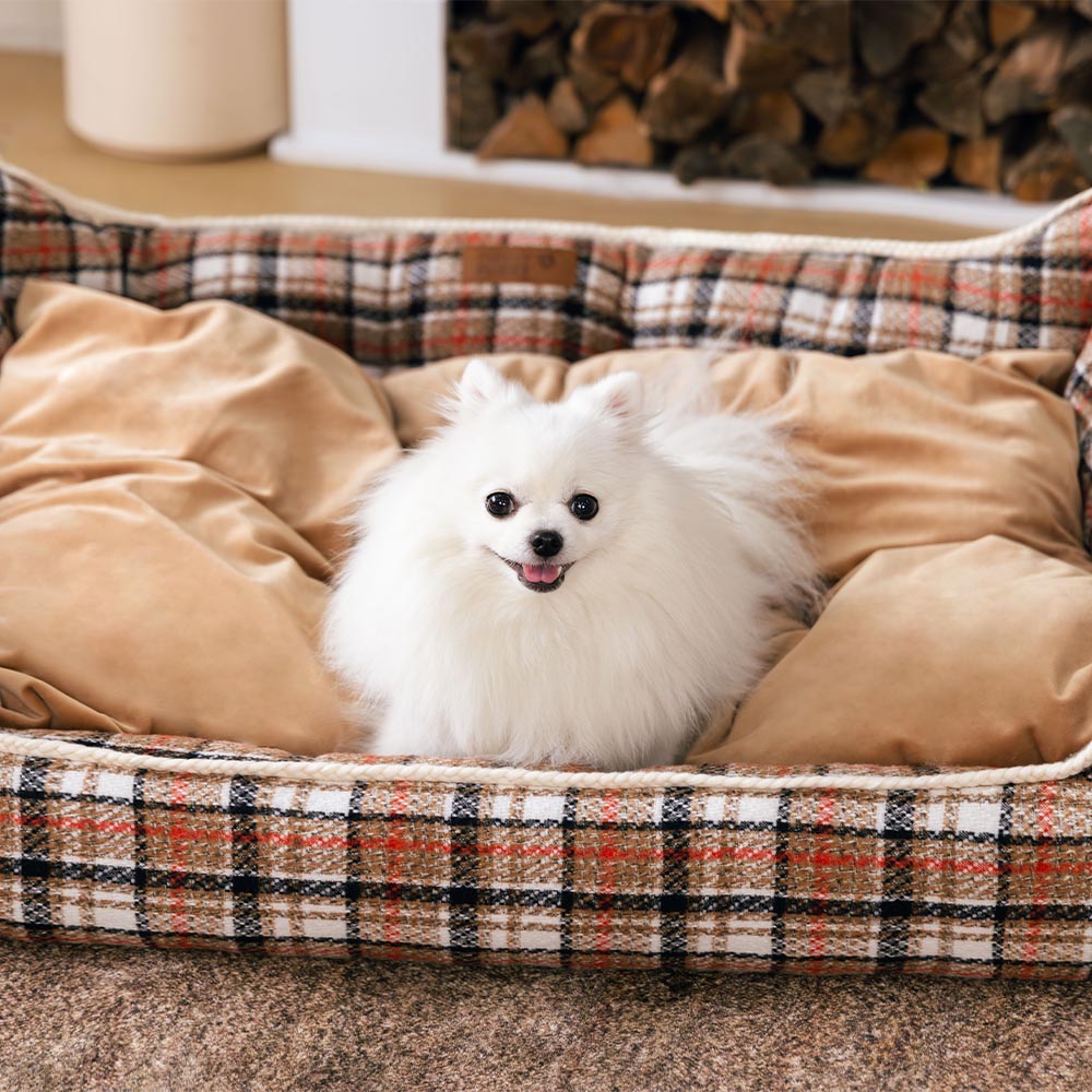 Letto per cani calmante con cuscino rimovibile a motivo plaid classico retrò - Rifugio nostalgico
