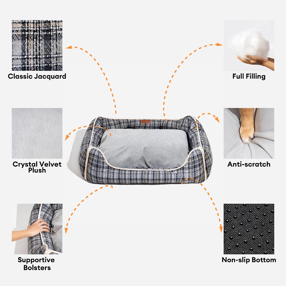 Letto per cani calmante con cuscino rimovibile a motivo plaid classico retrò - Rifugio nostalgico